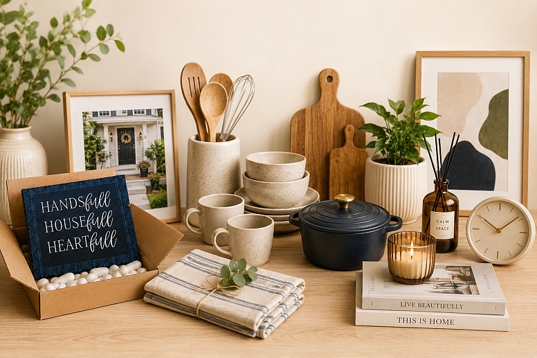 cozy home gift vignette on tabletop