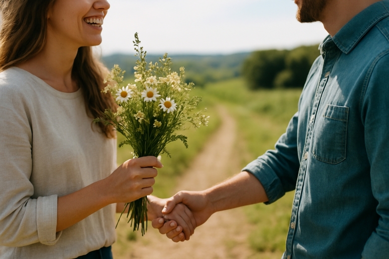 joyful moment in the countryside